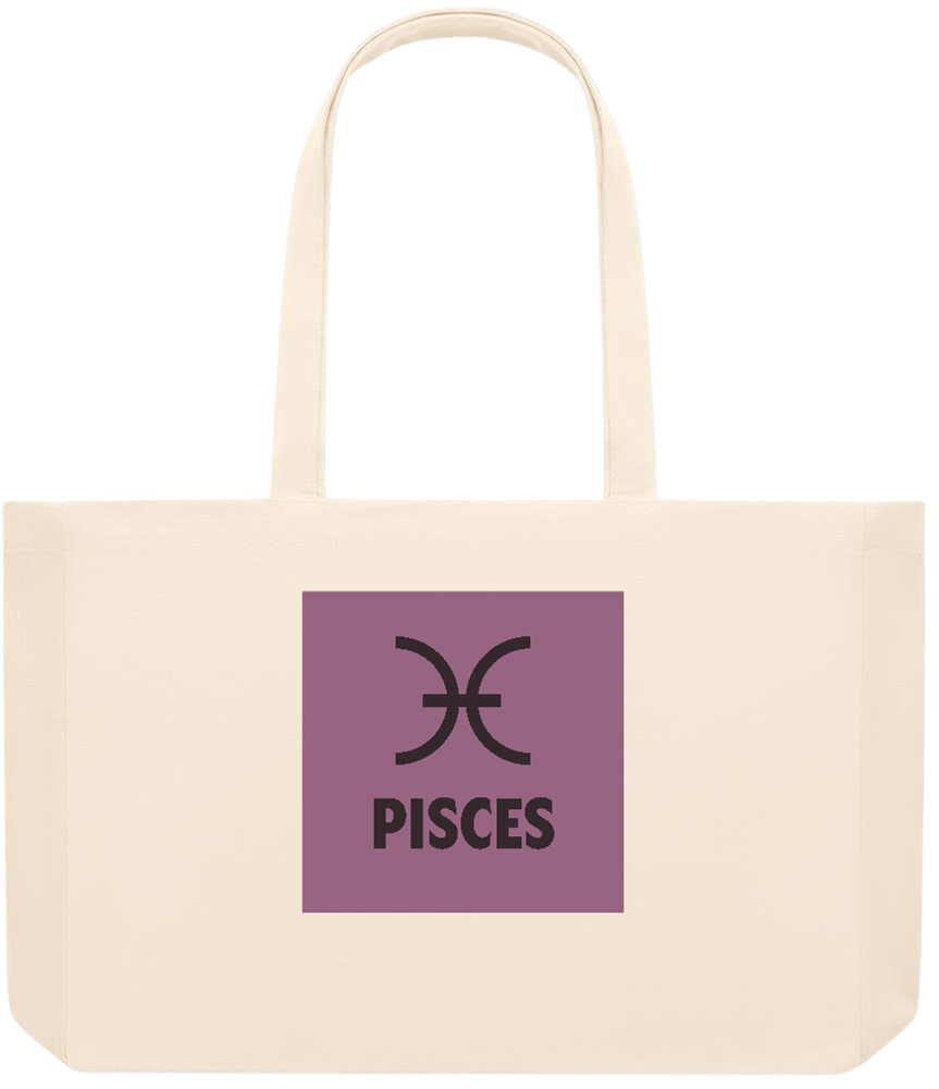 Zodiac Pisces Design - Premium large recycled beach tote bag_BEIGE_front