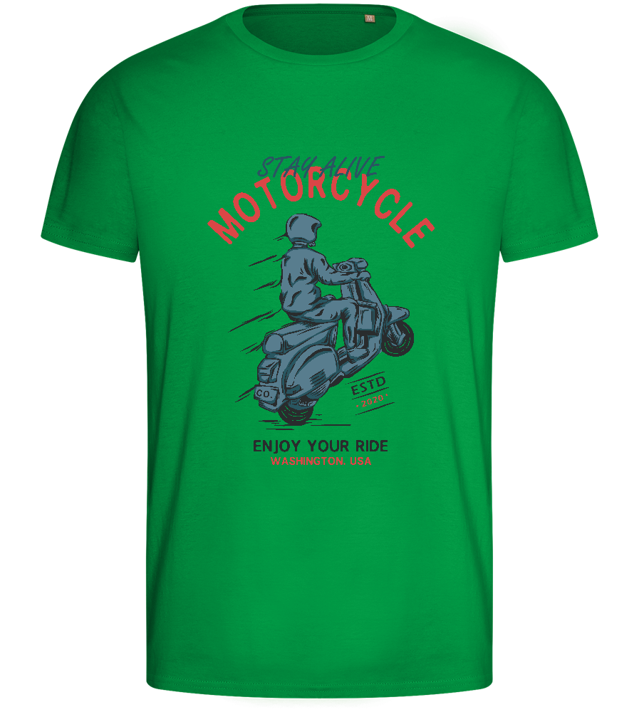 Stay Alive Motorcycle Design - Basic men's fitted t-shirt_MEADOW GREEN_front