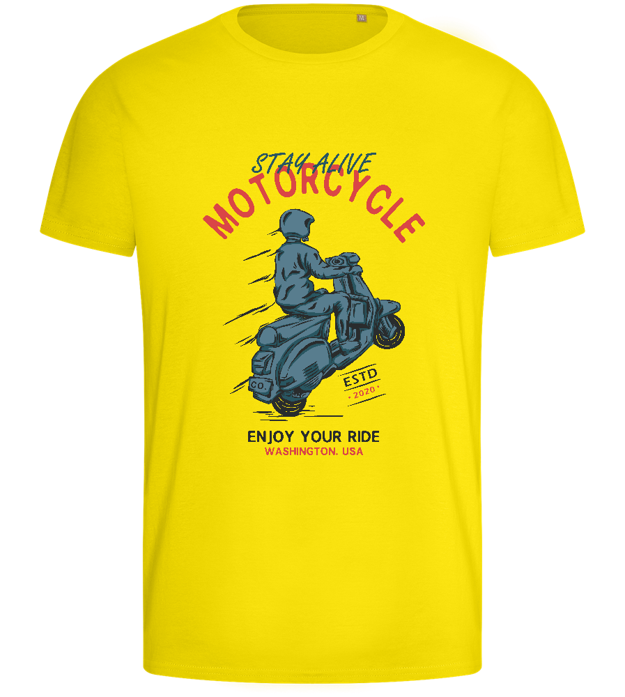 Stay Alive Motorcycle Design - Basic men's fitted t-shirt_YELLOW_front