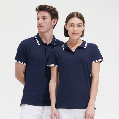 MOM Symbol Design - Comfort Women´s contrast polo shirt_WHITE/NAVY_DETAILEDIMAGE_front_0