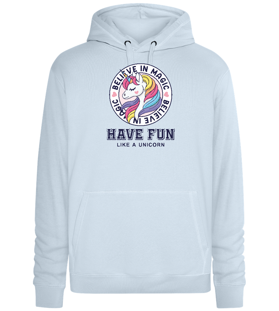 Believe in Magic Unicorn Design - Premium unisex hoodie_CREAMY BLUE_front