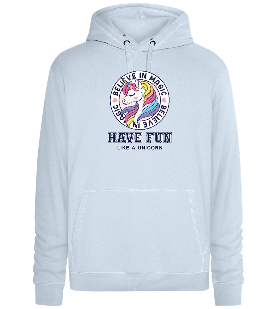 Believe in Magic Unicorn Design - Premium unisex hoodie_CREAMY BLUE_front