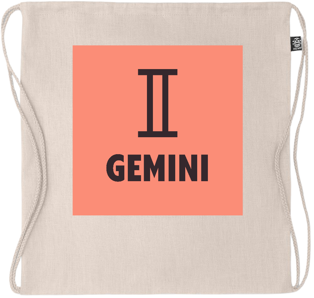 Zodiac Gemini Design - Premium hemp drawstring bag_BEIGE_front