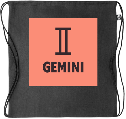 Zodiac Gemini Design - Premium hemp drawstring bag_BLACK_front