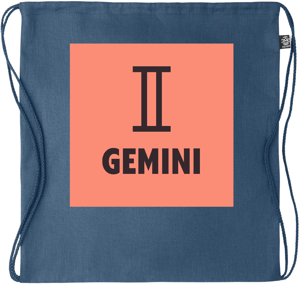 Zodiac Gemini Design - Premium hemp drawstring bag_BLUE_front