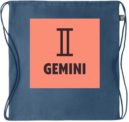 Zodiac Gemini Design - Premium hemp drawstring bag_BLUE_front