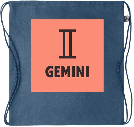 Zodiac Gemini Design - Premium hemp drawstring bag_BLUE_front