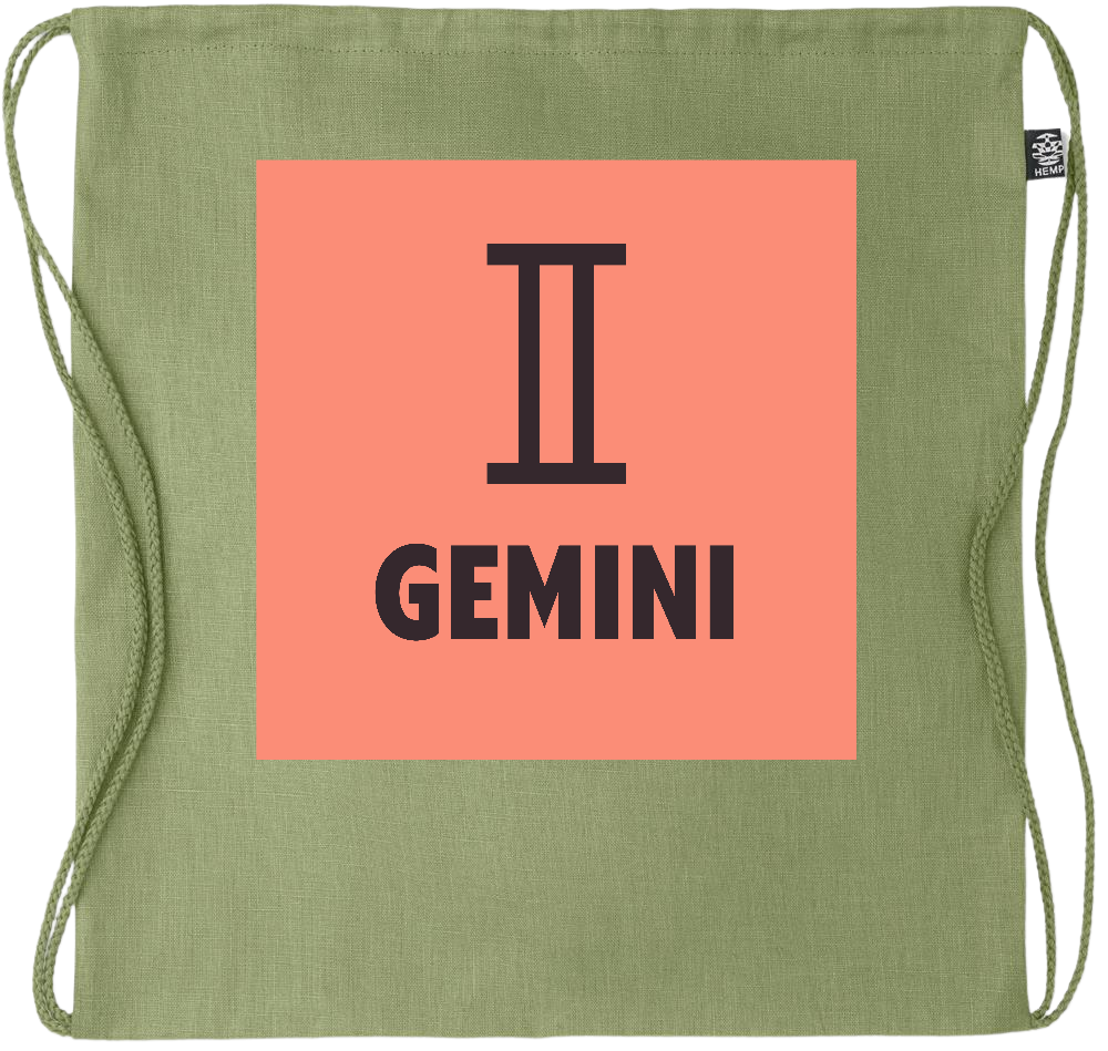 Zodiac Gemini Design - Premium hemp drawstring bag_GREEN_front