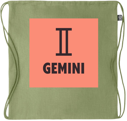 Zodiac Gemini Design - Premium hemp drawstring bag_GREEN_front