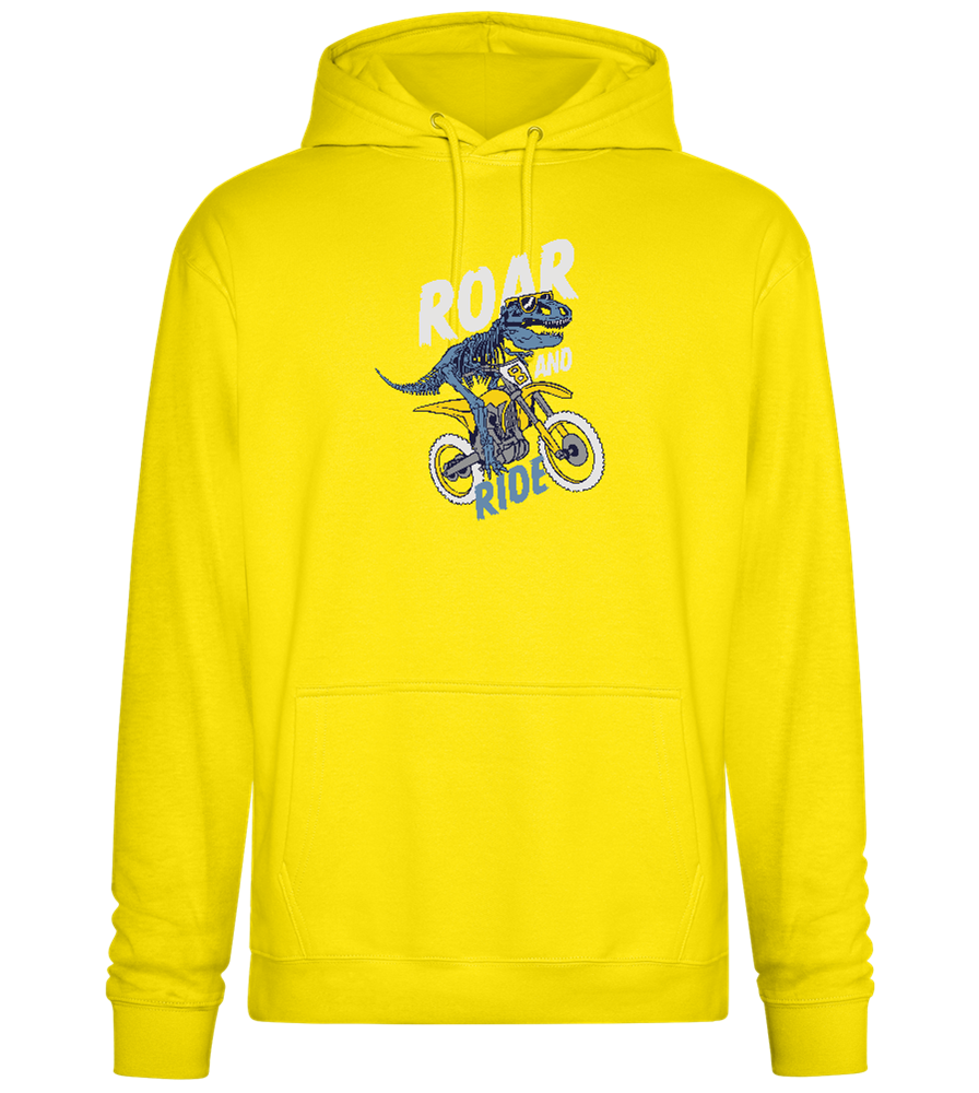 Dino Biker Design - Premium Essential Unisex Hoodie_YELLOW_front