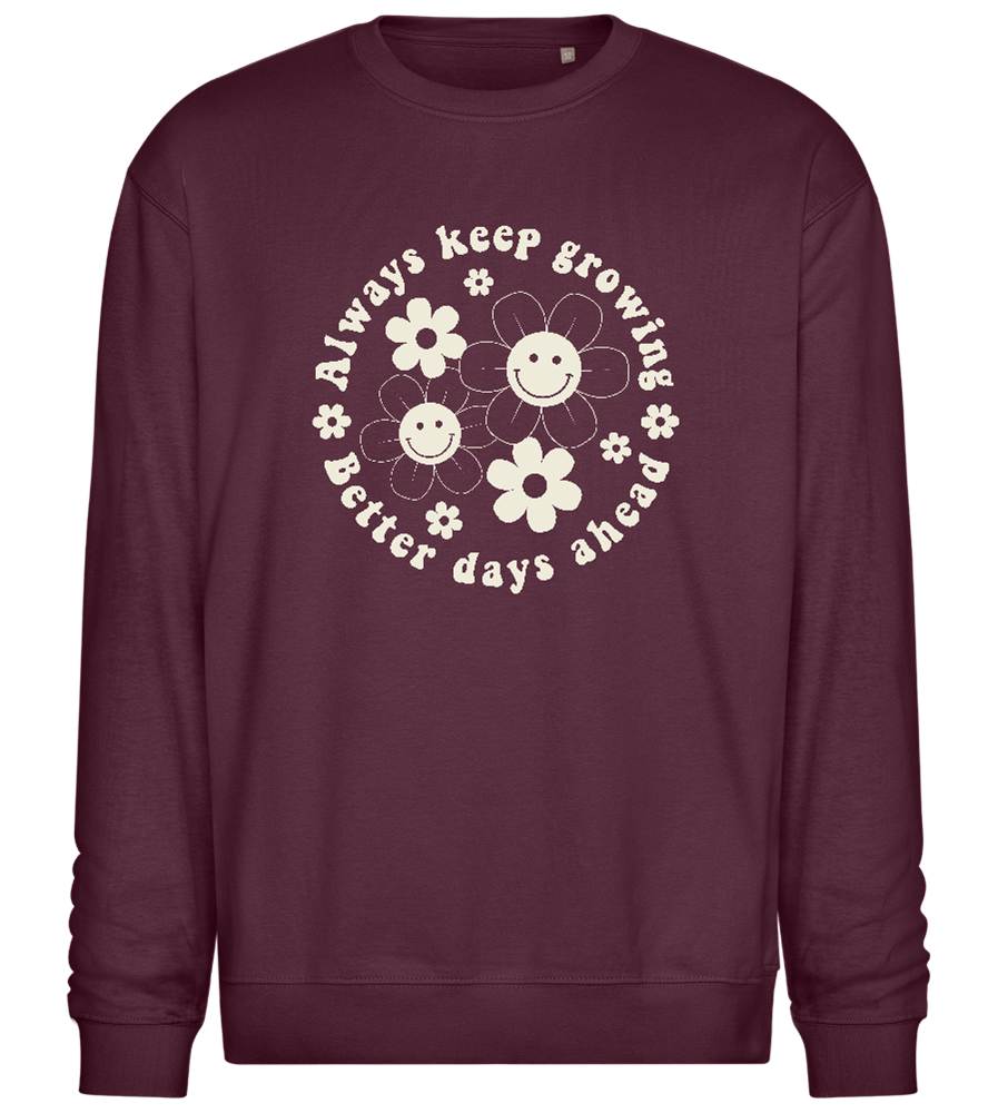 Keep Growing Smiley Design - Comfort Essential Unisex Sweater_BORDEAUX_front