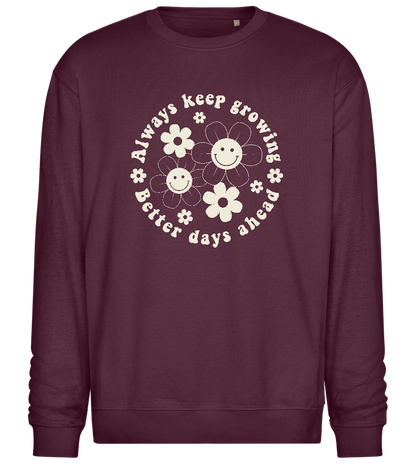 Keep Growing Smiley Design - Comfort Essential Unisex Sweater_BORDEAUX_front