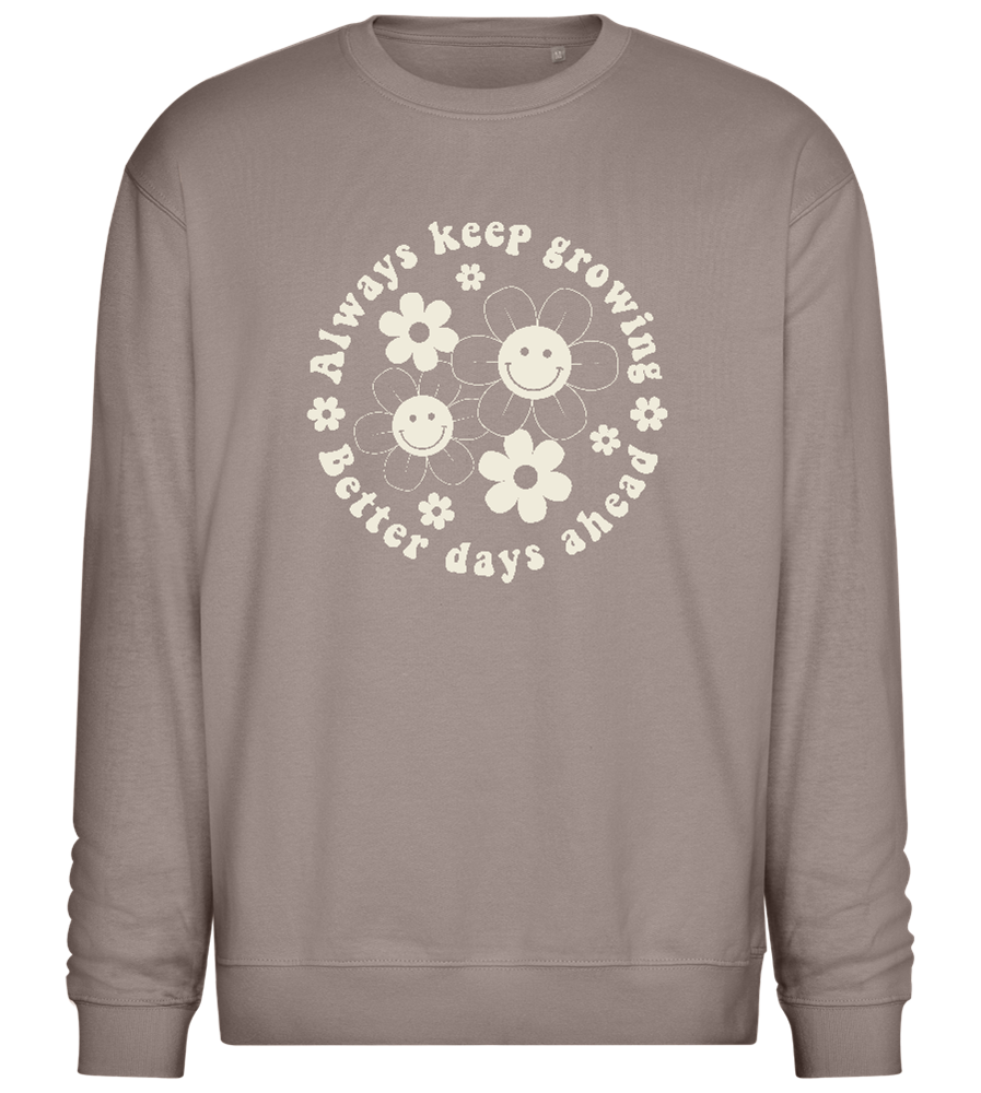 Keep Growing Smiley Design - Comfort Essential Unisex Sweater_CHARCOAL CHIN_front