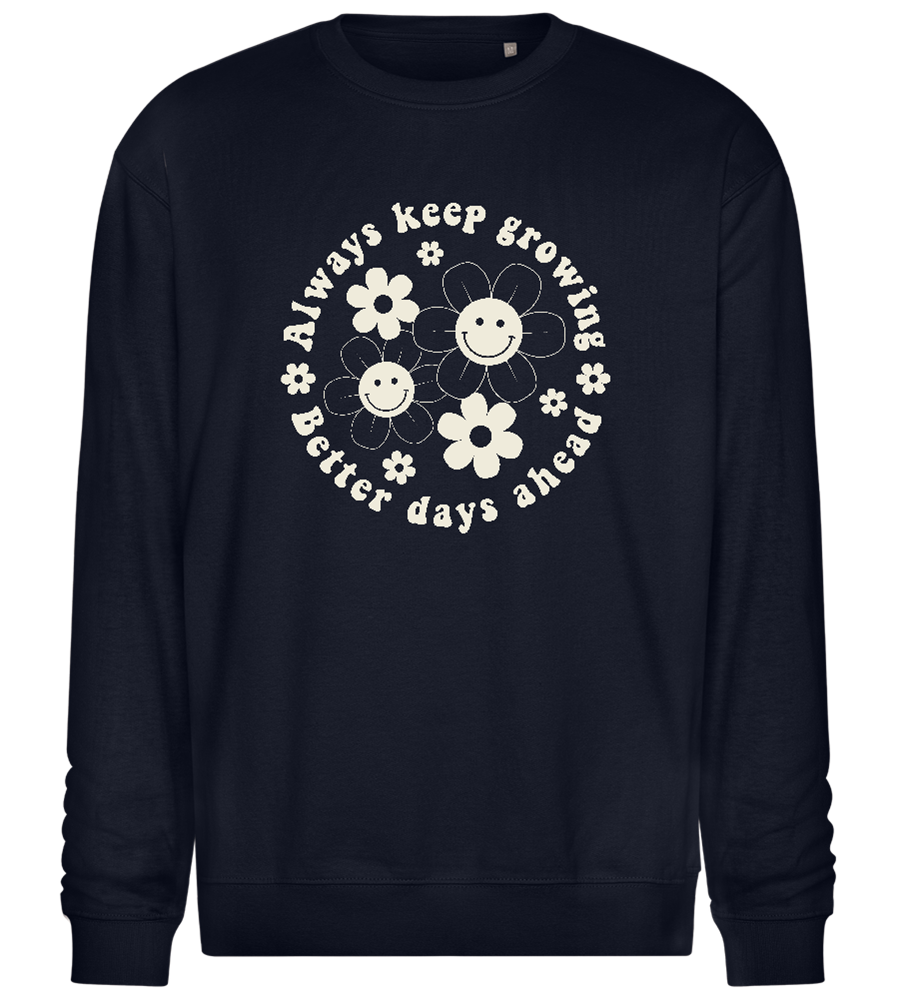 Keep Growing Smiley Design - Comfort Essential Unisex Sweater_FRENCH NAVY_front