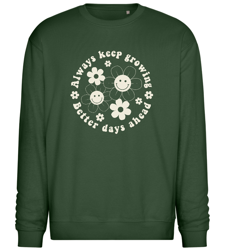 Keep Growing Smiley Design - Comfort Essential Unisex Sweater_GREEN BOTTLE_front