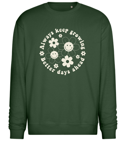 Keep Growing Smiley Design - Comfort Essential Unisex Sweater_GREEN BOTTLE_front