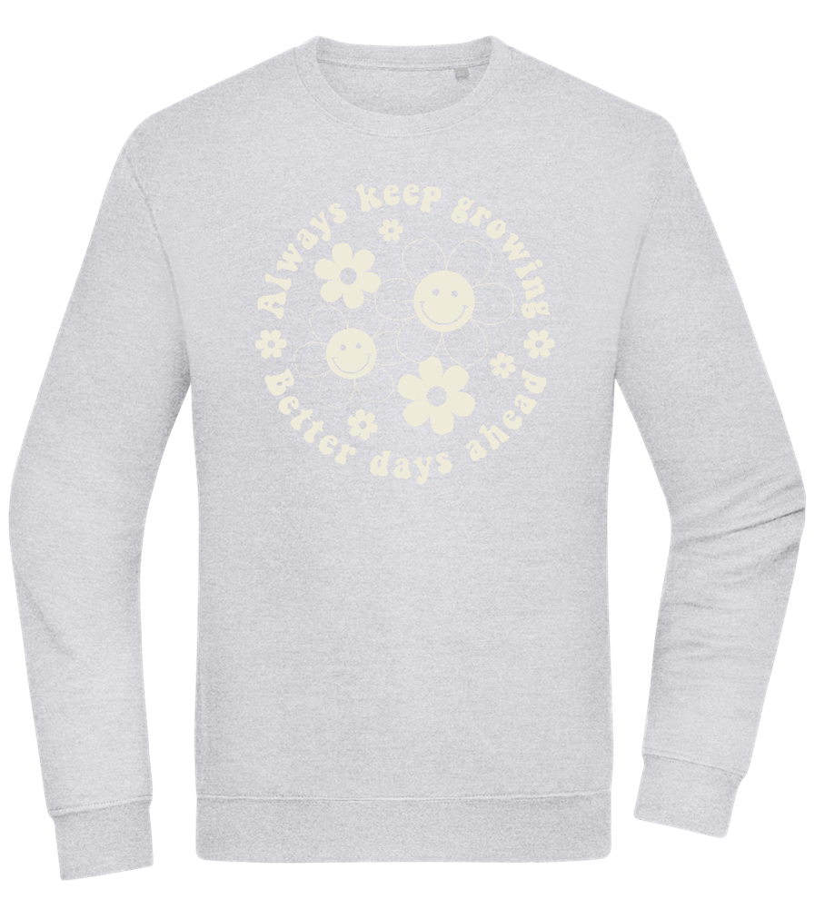 Keep Growing Smiley Design - Comfort Essential Unisex Sweater_ORION GREY II_front