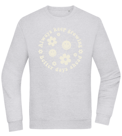 Keep Growing Smiley Design - Comfort Essential Unisex Sweater_ORION GREY II_front