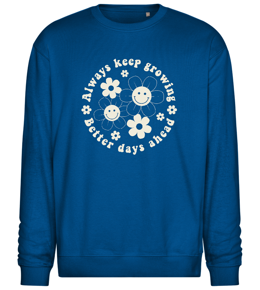 Keep Growing Smiley Design - Comfort Essential Unisex Sweater_ROYAL_front