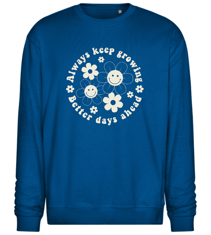 Keep Growing Smiley Design - Comfort Essential Unisex Sweater_ROYAL_front