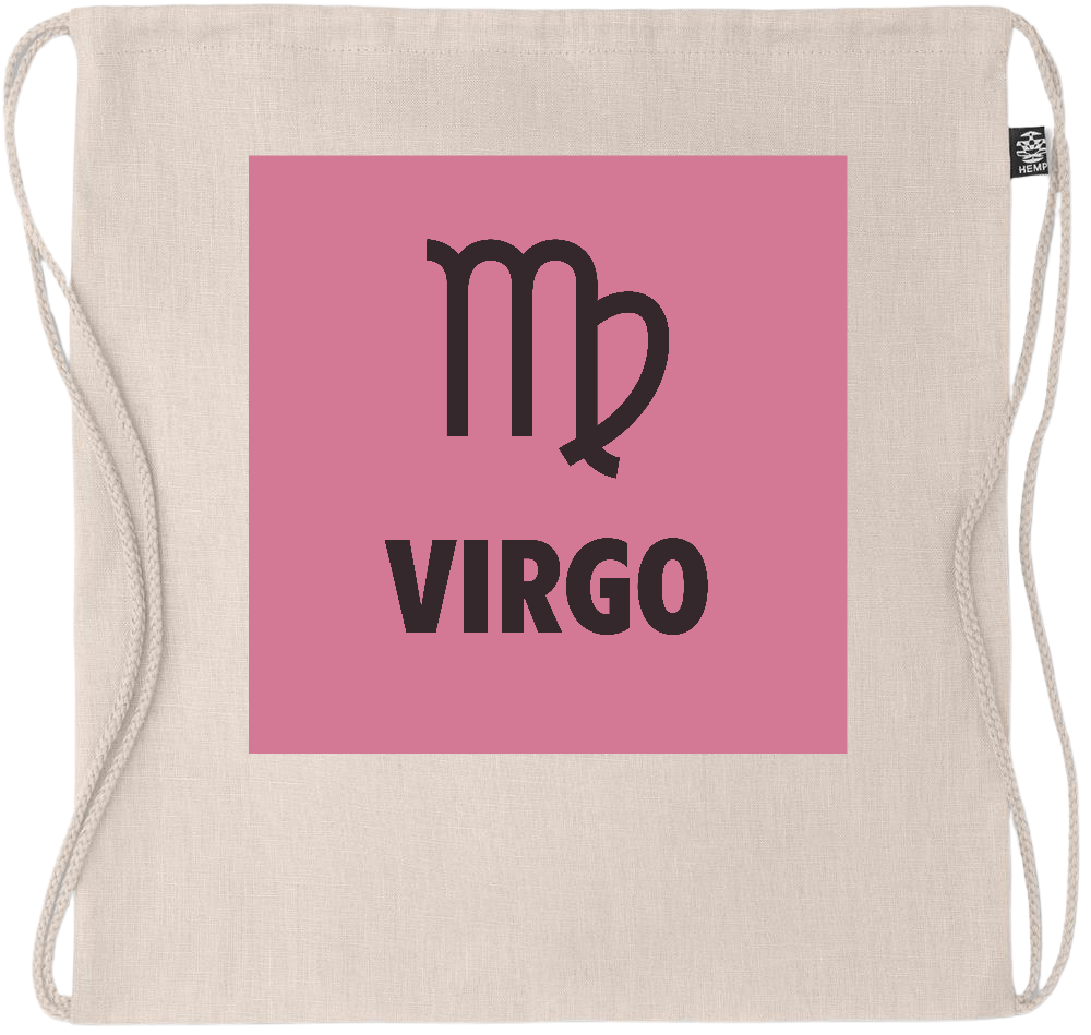 Zodiac Virgo Design - Premium hemp drawstring bag_BEIGE_front