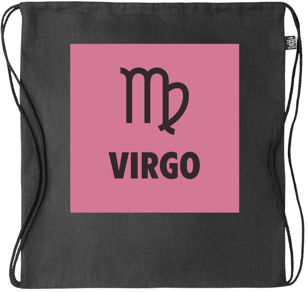 Zodiac Virgo Design - Premium hemp drawstring bag_BLACK_front