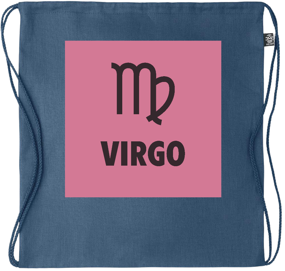 Zodiac Virgo Design - Premium hemp drawstring bag_BLUE_front