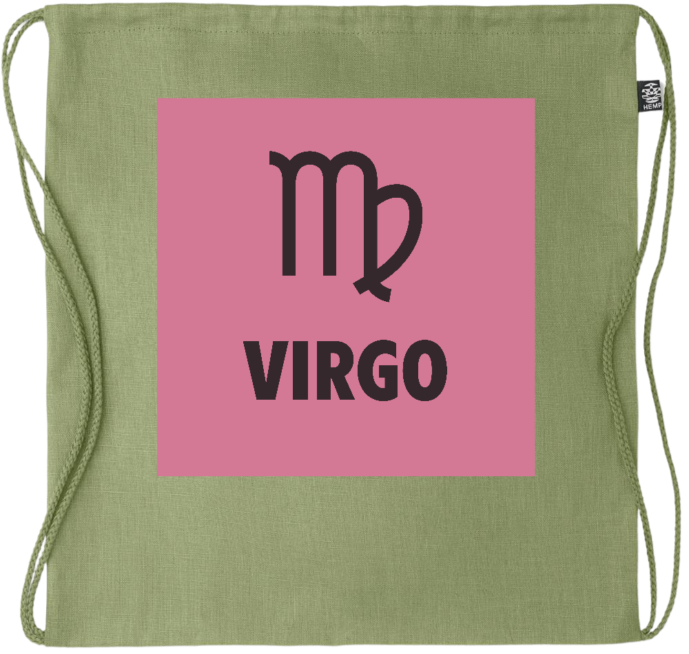 Zodiac Virgo Design - Premium hemp drawstring bag_GREEN_front