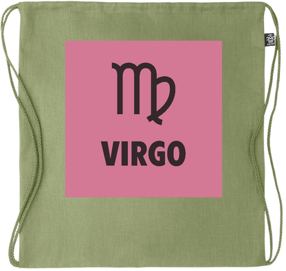 Zodiac Virgo Design - Premium hemp drawstring bag_GREEN_front