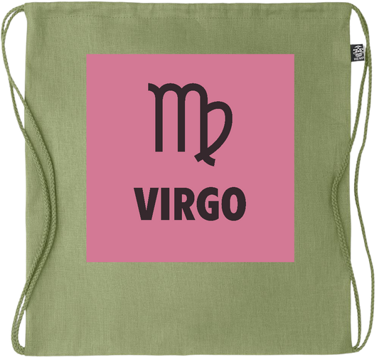 Zodiac Virgo Design - Premium hemp drawstring bag_GREEN_front