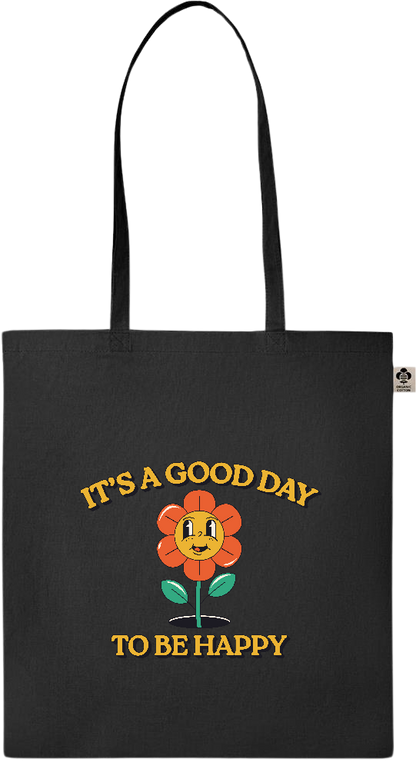 Its a Good Day to be Happy Design - Essential colored organic cotton tote bag_BLACK_front