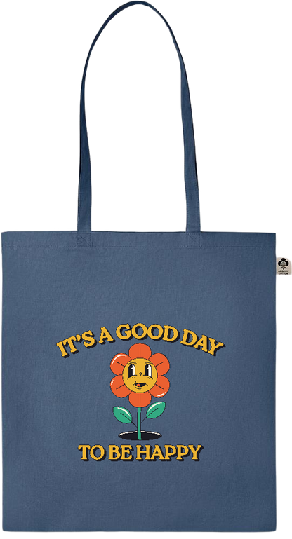 Its a Good Day to be Happy Design - Essential colored organic cotton tote bag_BLUE_front