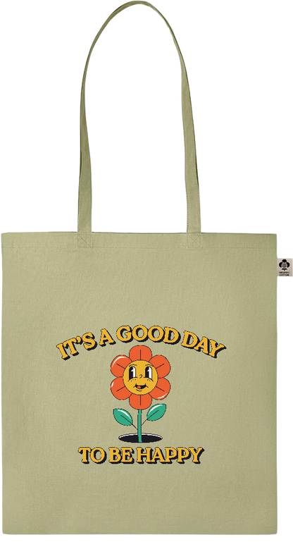 Its a Good Day to be Happy Design - Essential colored organic cotton tote bag_GREEN_front