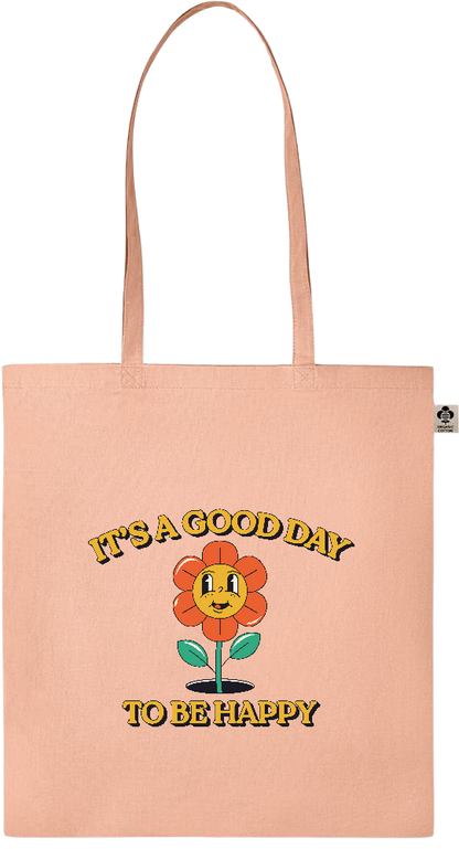 Its a Good Day to be Happy Design - Essential colored organic cotton tote bag_ORANGE_front