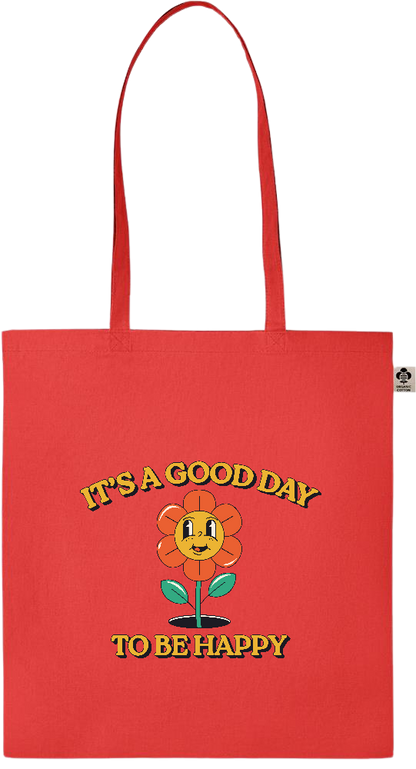 Its a Good Day to be Happy Design - Essential colored organic cotton tote bag_RED_front