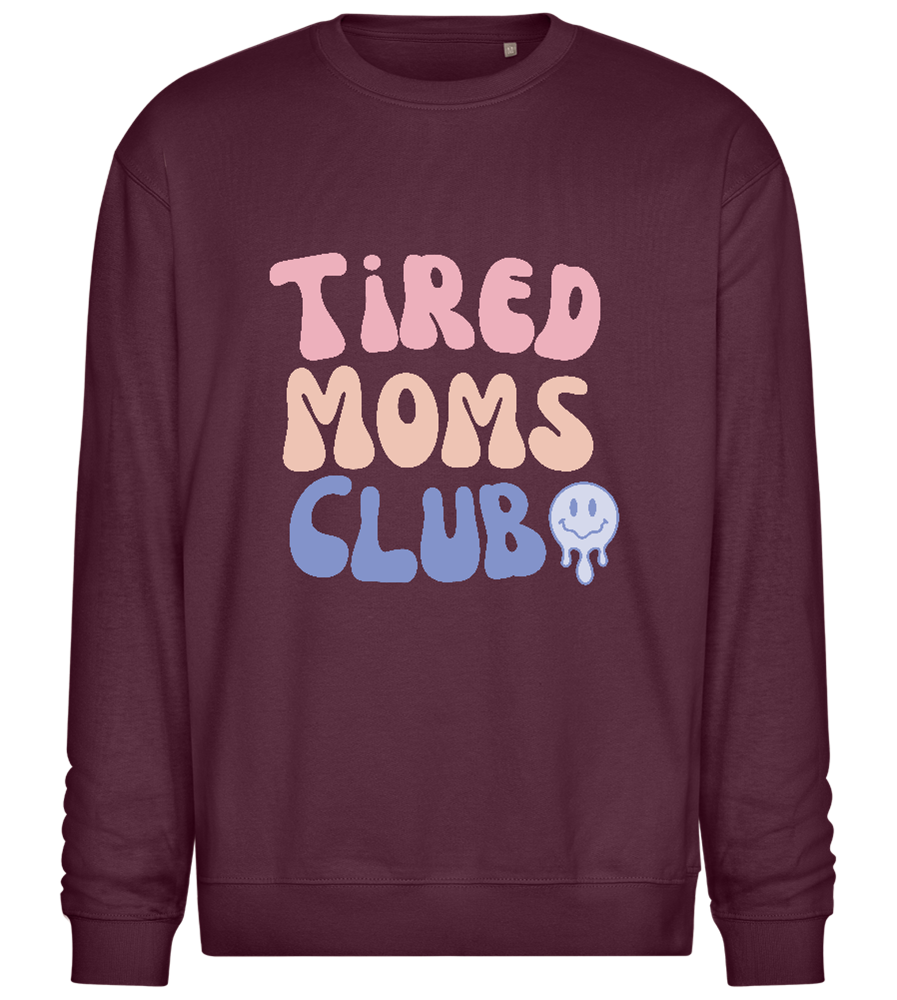 Tired Moms Club Smiley Design - Comfort Essential Unisex Sweater_BORDEAUX_front