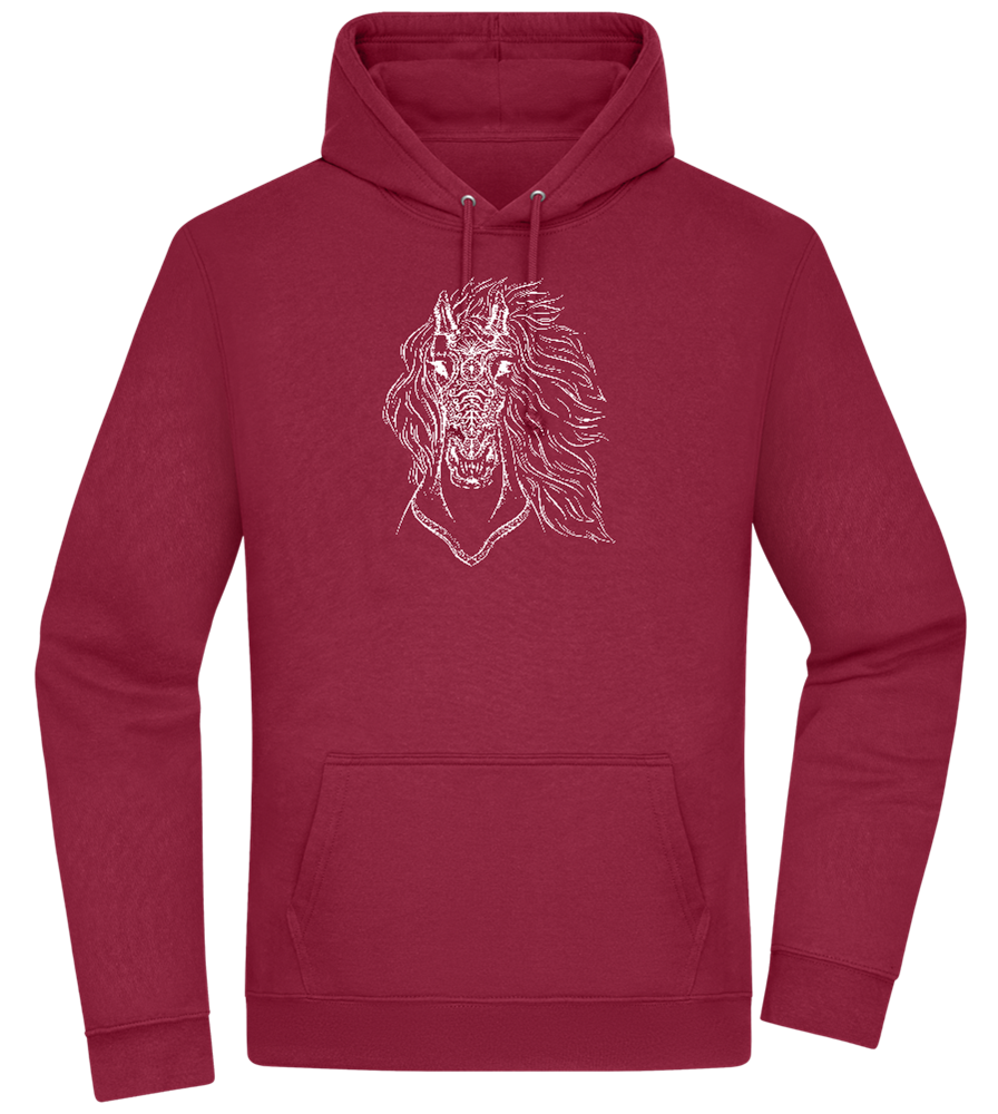 White Abstract Horsehead Design - Premium Essential Unisex Hoodie_BORDEAUX_front