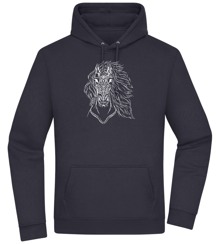 White Abstract Horsehead Design - Premium Essential Unisex Hoodie_FRENCH NAVY_front