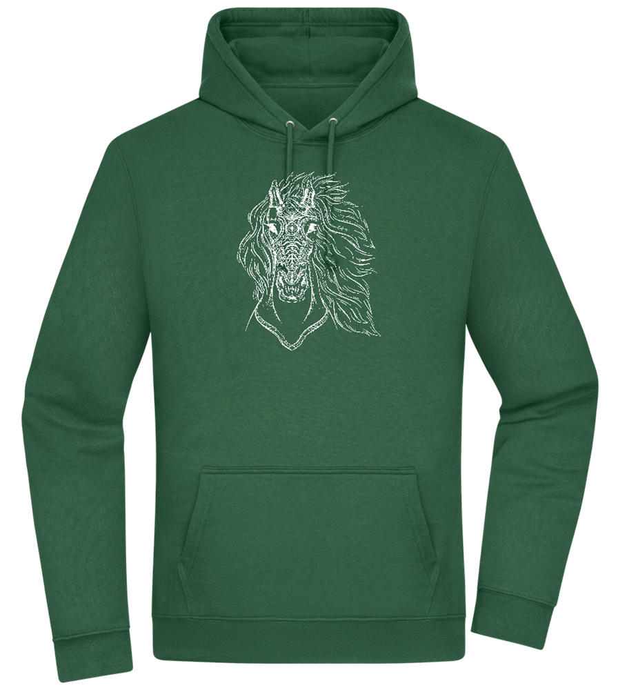 White Abstract Horsehead Design - Premium Essential Unisex Hoodie_GREEN BOTTLE_front