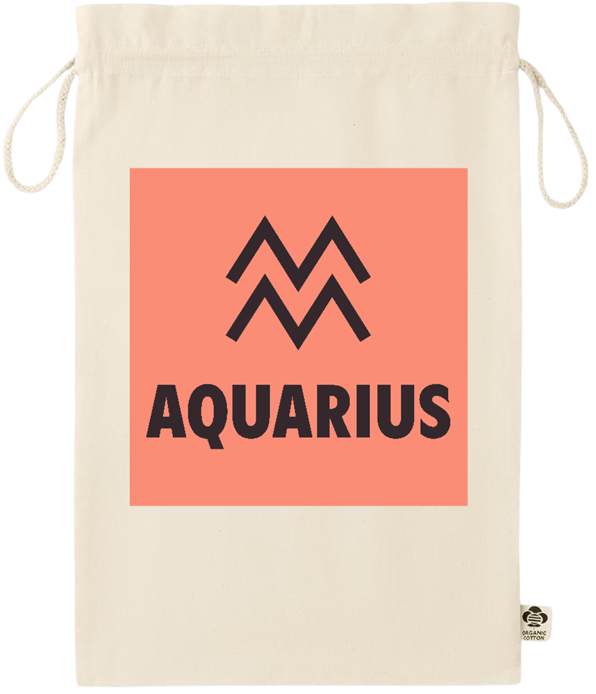 Zodiac Aquarius Design - Essential large organic drawcord gift bag_BEIGE_front