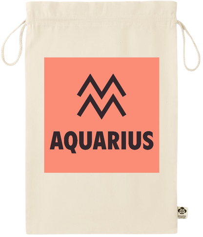 Zodiac Aquarius Design - Essential large organic drawcord gift bag_BEIGE_front