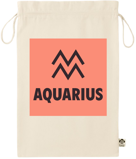 Zodiac Aquarius Design - Essential large organic drawcord gift bag_BEIGE_front