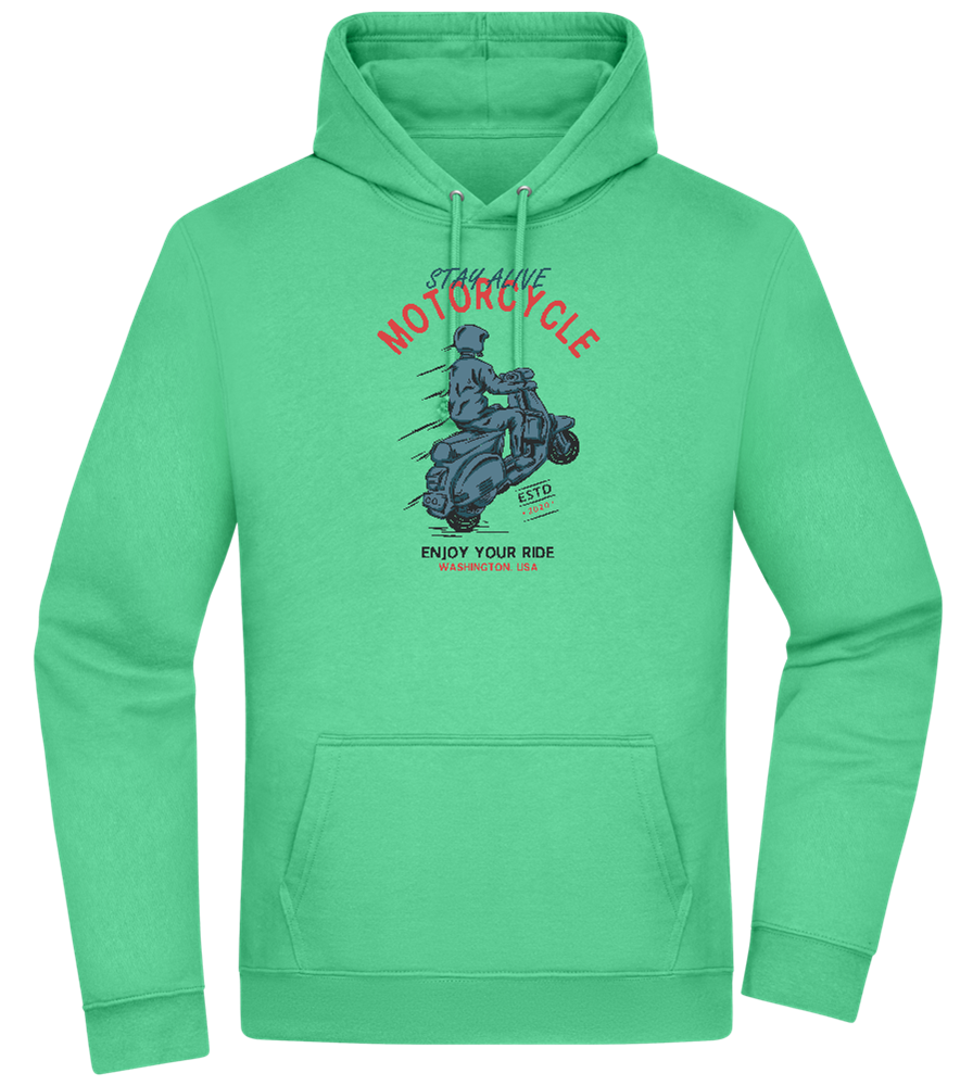 Stay Alive Motorcycle Design - Premium Essential Unisex Hoodie_SPRING GREEN_front