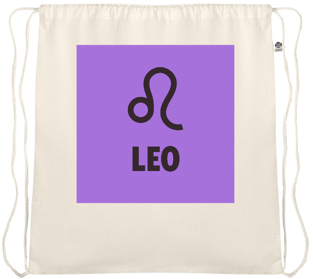 Zodiac Leo Design - Essential medium organic cotton drawstring bag_BEIGE_front