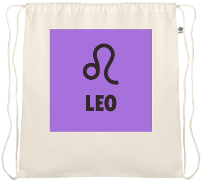 Zodiac Leo Design - Essential medium organic cotton drawstring bag_BEIGE_front