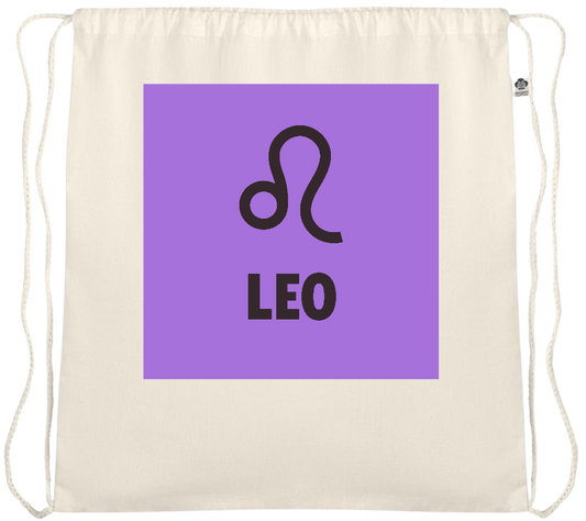 Zodiac Leo Design - Essential medium organic cotton drawstring bag_BEIGE_front