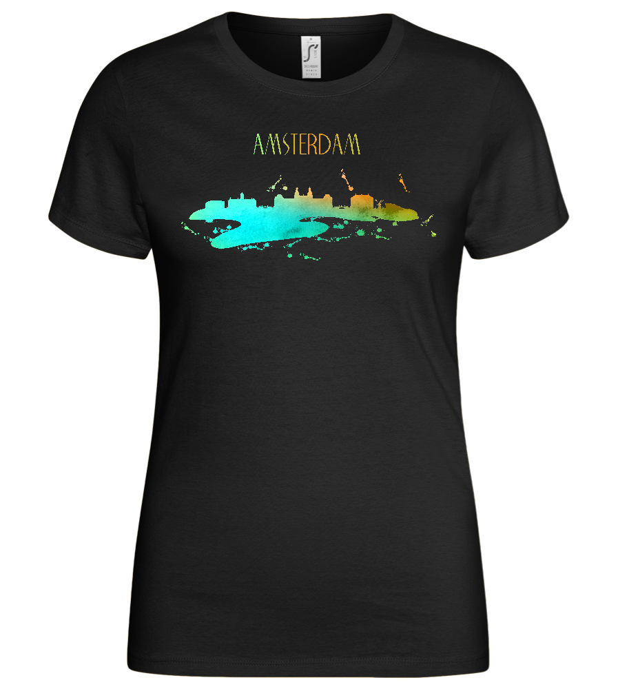 Amsterdam Watercolor City Skyline Design - Basic women's t-shirt_DEEP BLACK_front