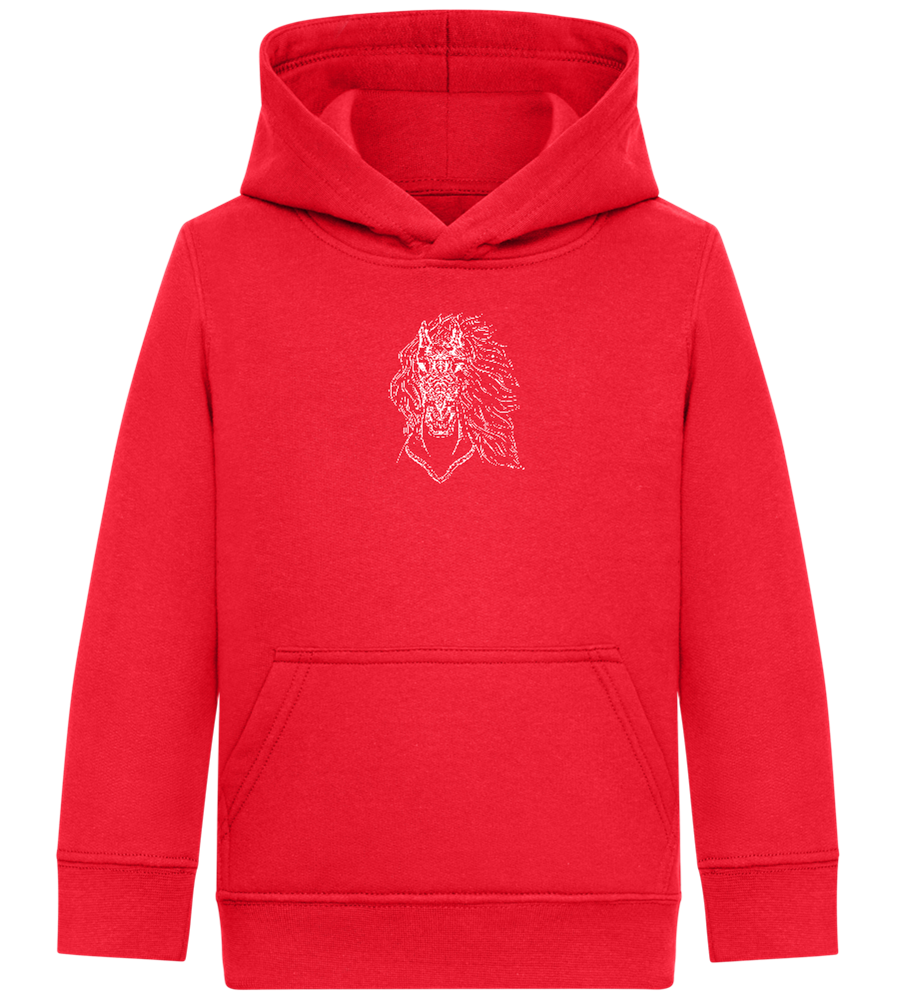 White Abstract Horsehead Design - Comfort Kids Hoodie_BRIGHT RED_front