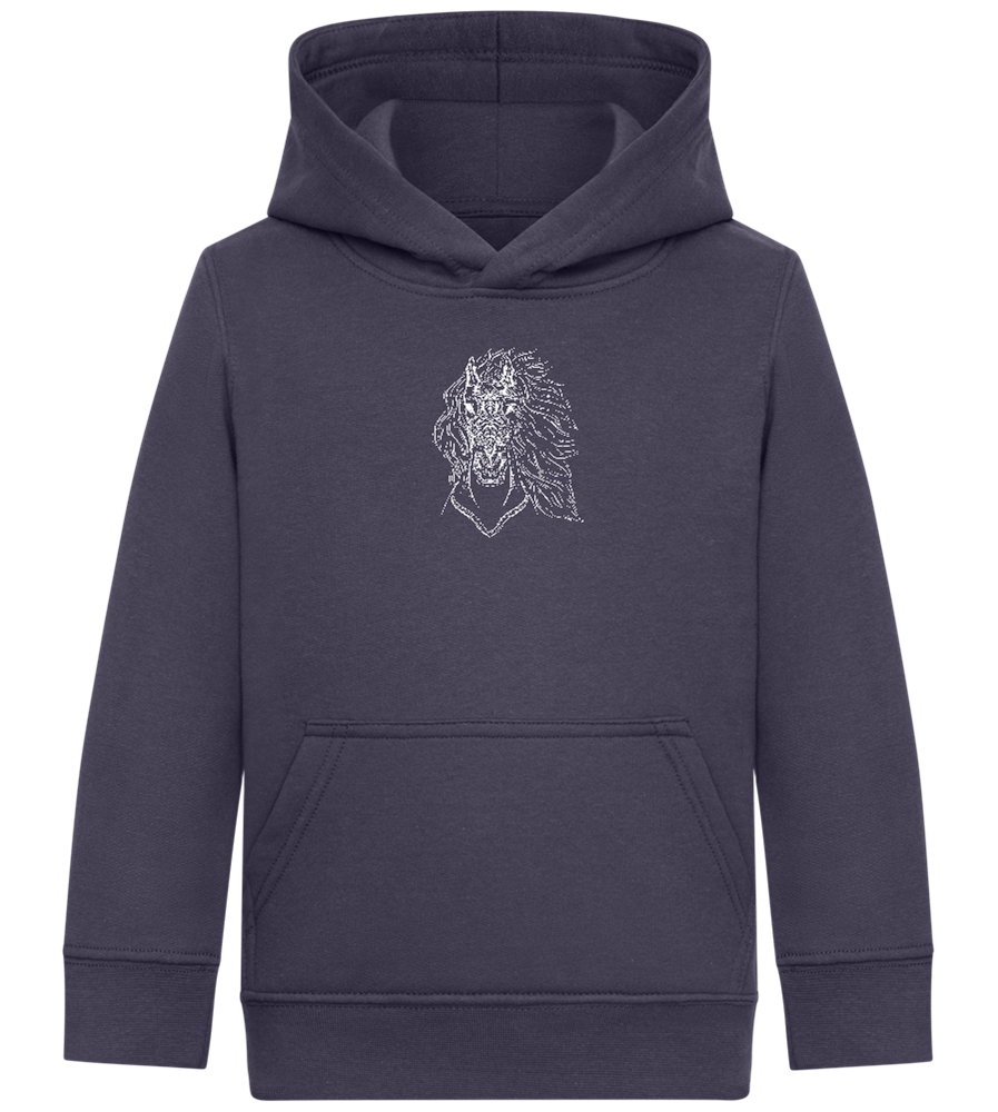 White Abstract Horsehead Design - Comfort Kids Hoodie_FRENCH NAVY_front