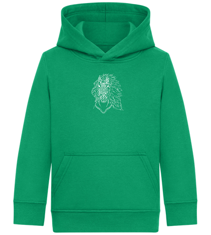 White Abstract Horsehead Design - Comfort Kids Hoodie_MEADOW GREEN_front